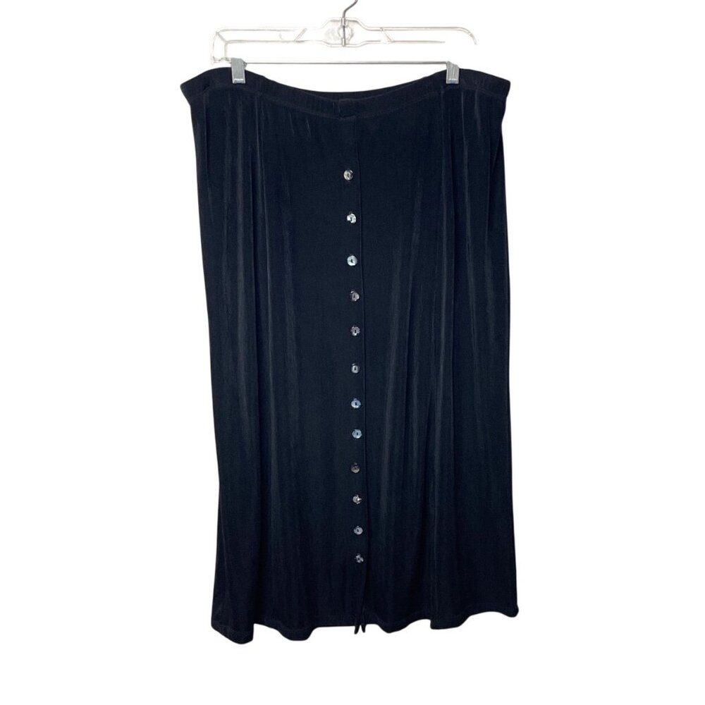 Coldwater Creek Black Button-Front Pull-on Midi Skirt